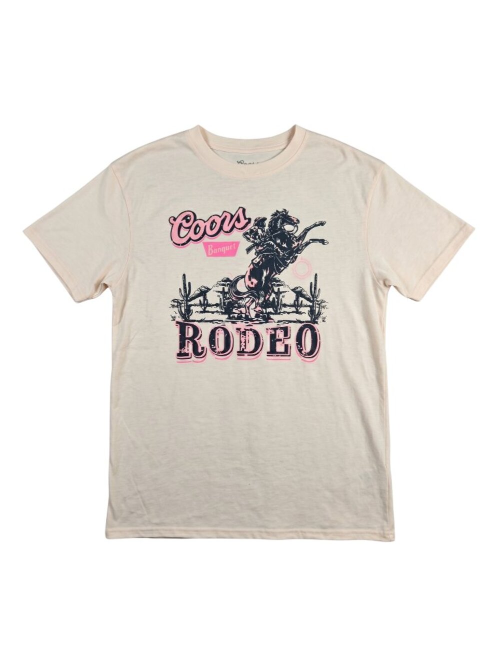 NWOT Coors Banquet Rodeo Graphic T-Shirt Cowboy Vintage Style Cream Pink | Small